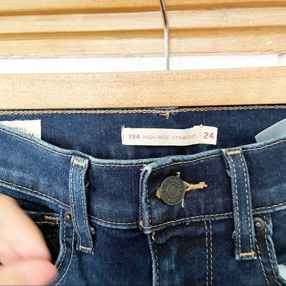 LEVIS high rise straight dark denim Jeans sz 24 - Picture 2 of 6